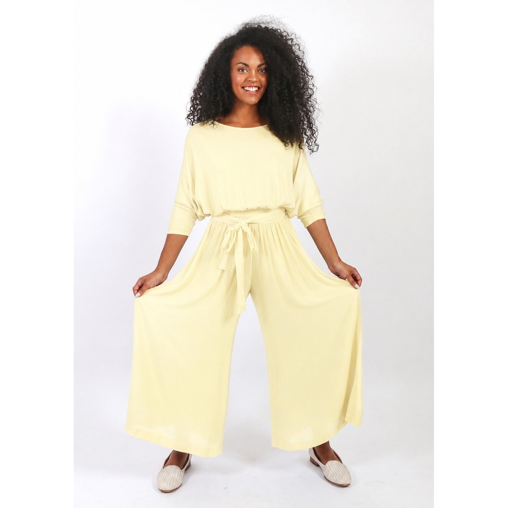 Black Crane Wide Leg Jumper Jumpsuit XS Butter Yellow Wool Blend Oversized Crop